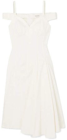 Asymmetric Off-the-shoulder Denim Midi Dress - Ivory