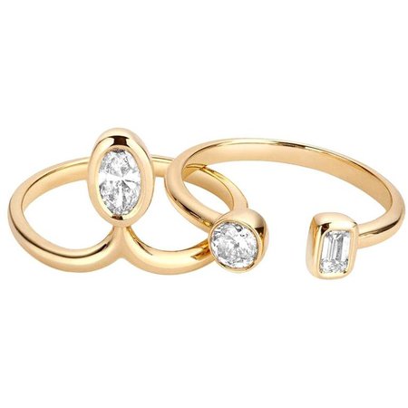 1 Carat Diamond Stacking Engagement Ring Set 14 Karat Yellow Gold For Sale at 1stDibs