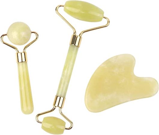 Amazon.com: HOTACE Jade Roller Gua Sha Set Natural Jade Stone Roller for Face Beauty Facial Roller Massager Tools Face Slimming Lift Anti Wrinkle Skin Care Tools-White Jade : Beauty & Personal Care