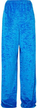 Crushed-velvet Wide-leg Pants - Blue