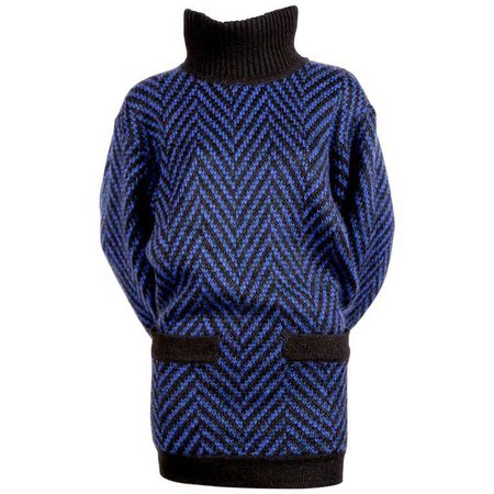 1980's AZZEDINE ALAIA blue and black sweater dress For Sale at 1stdibs