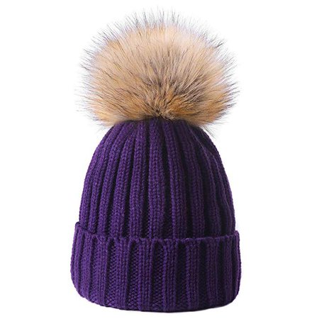 Yetagoo Knitted Warm Winter Beanie Hat Fur Pom Pom Chunky Slouchy Bobble Cap at Amazon Women’s Clothing store: