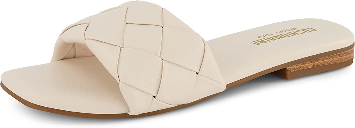 Amazon.com | CUSHIONAIRE Women's Franca woven slide sandal +Memory Foam, Wide Widths Available, Stone 8 W | Slides
