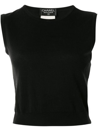 Shop black Chanel Pre-Owned CC round neck sleeveless knit tops with Express Delivery - Farfetch