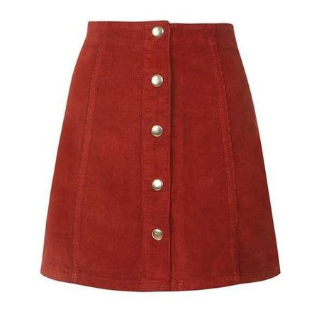 Cord Button Front A-Line Skirt