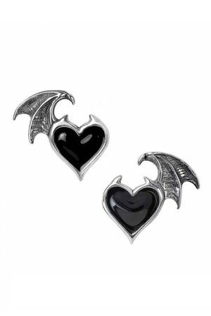 Black Soul Winged Heart Stud Earrings by Alchemy Gothic - The Gothic Shop