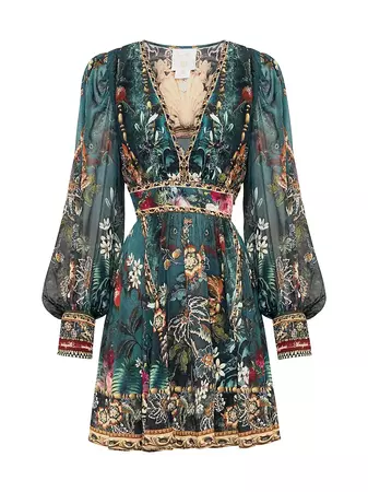 Shop Camilla Verdi's World Blouson-Sleeve Silk Minidress | Saks Fifth Avenue