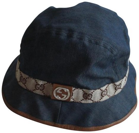 Gucci Blue Beige Brown Slate Denim Interlocking Gg Logo Bucket Hat - Tradesy