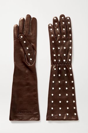 Dark brown Studded leather gloves | Bottega Veneta | NET-A-PORTER