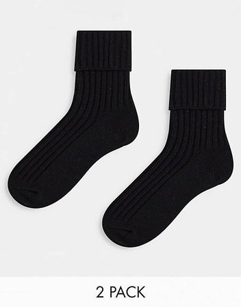 ASOS DESIGN 2-pack calf length wool mix lounge socks in black | ASOS