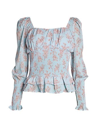 Cistar New York Ruffled Floral Peasant Top on SALE | Saks OFF 5TH