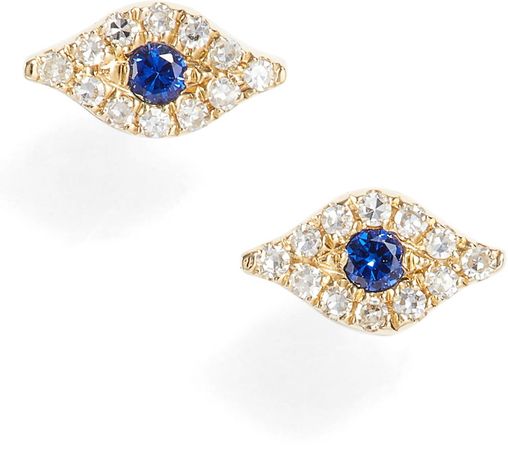 Evil Eye Diamond & Sapphire Stud Earrings
