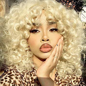 Amazon.com : Short Loose Curly Wigs Heat Resistant Fiber Fluffy Weave Curl Afro Synthetic Hair Wig Natural Daily Wigs for Black Women and White Women Breathable Rose Net Wigs (#613 Blonde) : Beauty & Personal Care