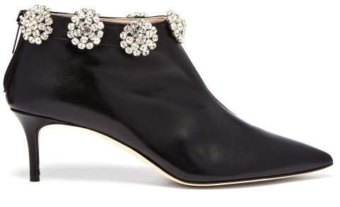 Crystal Embellished Leather Ankle Boots - Womens - Black Multi