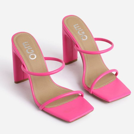 Highland Barely There Square Toe Heel Mule In Pink Faux Leather | EGO