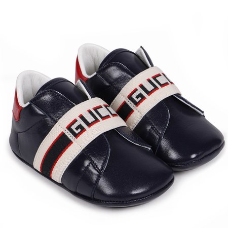 Gucci Baby "Ace" Leather Booties with Logo Stripe
