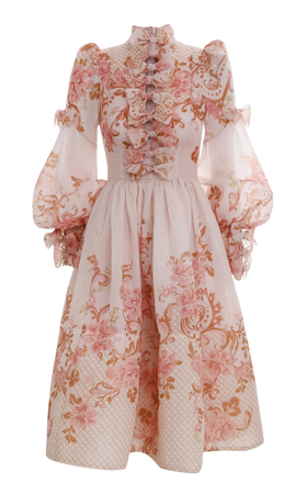 Zimmermannwear The Postcard Bow Dress in Pink Swirl Floral