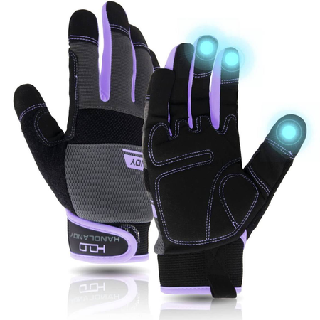 purple work gloves