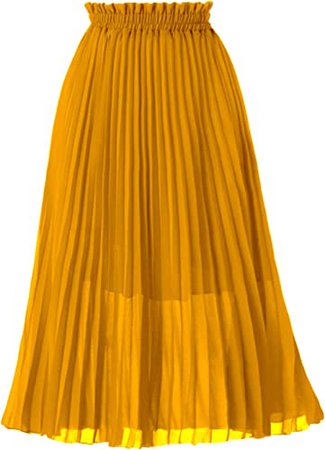 GOOBGS Women's Pleated A-Line High Waist Swing Flare Midi Skirt Gold XX-Large/XXX-Large at Amazon Women’s Clothing store