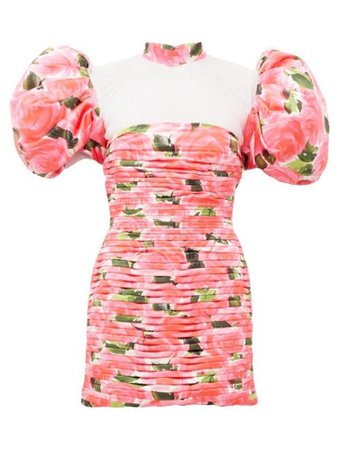 the Puff-sleeve rose-print pleated satin dress from Richard Quinn