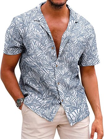 COOFANDY Men's Hawaiian Floral Shirts Cotton Linen Button Down Tropical Holiday Beach Shirts at Amazon Men’s Clothing store