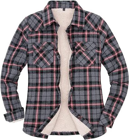 Womens Sherpa Fleece Lined Flannel Jacket Button Down Plaid Flannel Shirt Jacket(All Sherpa Lining) at Amazon Women's Coats Shop