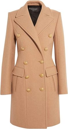 Amazon.com: Winter Woolen Coat For Women Elegant Double-Breasted Wool Blend Long Jacket Female : Clothing, Shoes & Jewelry