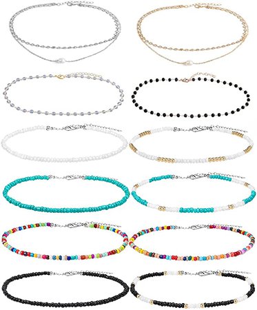Amazon.com: 12 Pcs Women Beaded Choker Necklaces Handmade Y2K Bohemian Bead Necklace Colorful Boho Beach Jewelry for Women (N-12PCS): Clothing, Shoes & Jewelry