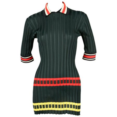 CELINE by PHOEBE PHILO green ribbed runway tunic top with stripes