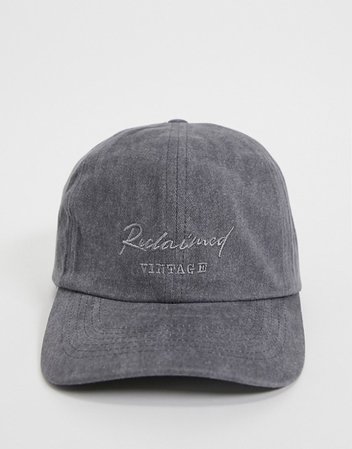 Reclaimed Vintage Inspired front logo embroidery cap in washed gray | ASOS