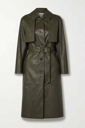 Army green Paneled leather trench coat | Salvatore Ferragamo | NET-A-PORTER