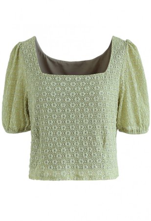 Airy Floret Crochet Square Neck Crop Top in Moss Green - NEW ARRIVALS - Retro, Indie and Unique Fashion