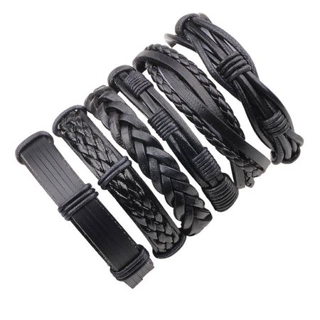 Online Shop Wholesale Black Leather Bracelet Men Multilayer Braid Bracelets & Bangles Punk Wrap Bracelets for Women Punk Casual Men Jewelry | Aliexpress Mobile
