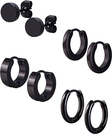 Amazon.com: Mudder 4 Styles Stainless Steel Hoop Earrings Stud Earrings Huggie Piercing for Men and Women, 18 Gauge, 4 Pairs (Black): Clothing, Shoes & Jewelry