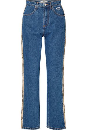 MSGM | Snake-effect faux leather-trimmed high-rise straight-leg jeans | NET-A-PORTER.COM