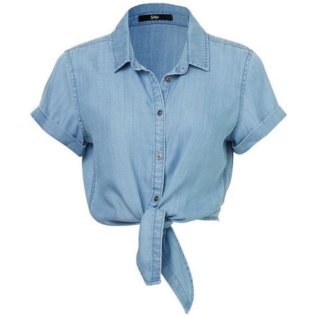 Light Wash Button Up Tied Blouse