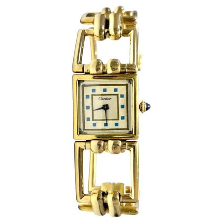 Vintage Cartier Square Link Watch in 14k gold - 21mm - Laides Cartier Watch For Sale at 1stDibs