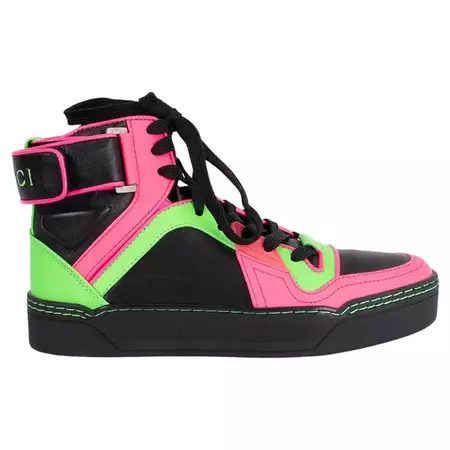 GUCCI neon and black NEW BASKETBALL High Top Sneakers Shoes 35.5 For Sale at 1stDibs
