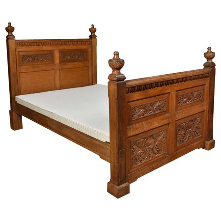 Carved Oak Double Bed For Sale at 1stDibs