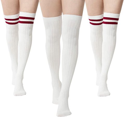 3 Thigh Length Socks | Womens Striped Cotton Thigh High Tube Sock | Girls Over Knee Boot Socks (Autumn) at Amazon Women’s Clothing store