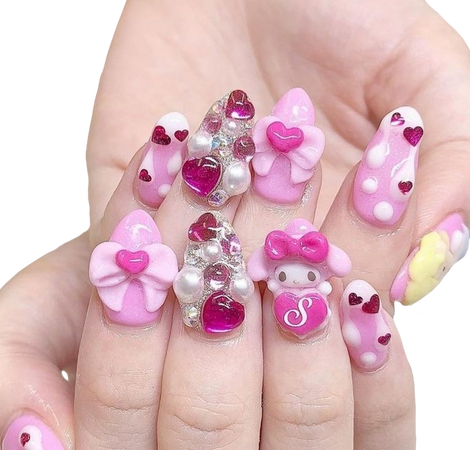 pink sanrio nails