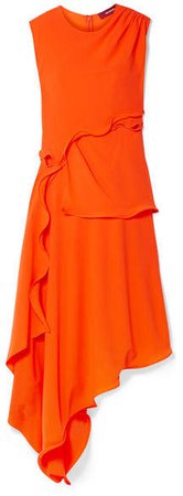 Sies Marjan Asymmetric Ruffled Stretch-crepe Dress - Bright orange