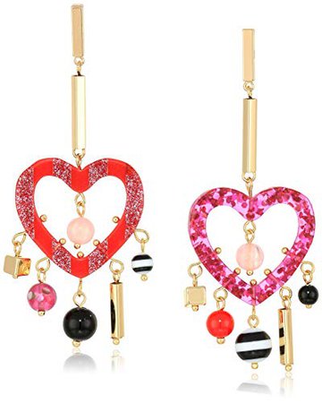 Betsey Johnson Mixed Stick & Heart Multi Charm Drop Earrings, Pink Multi, One Size: Clothing