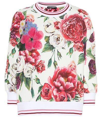 Floral-printed cotton sweater