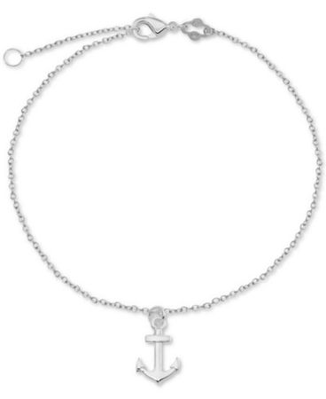 Giani Bernini Anchor Charm Chain Ankle Bracelet in Sterling Silver - Macy's