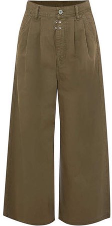 Cotton-twill Wide-leg Pants - Green