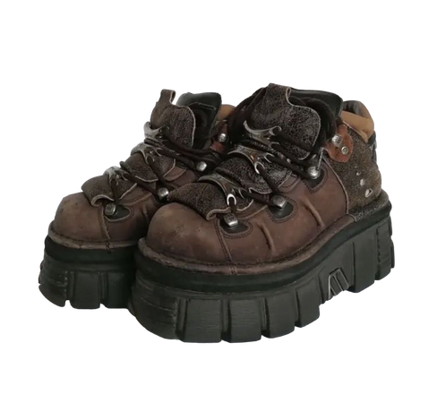 new rock shoe boots brown leather chunky platform