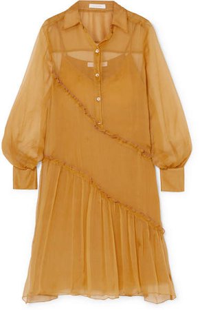 Ruffled Silk-crepon Dress - Yellow