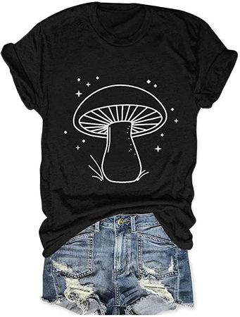 Women Mushroom Shirt Plant Short Sleeve Funny T Shirt Loose Fitting Vacation Summer Tops at Amazon Women’s Clothing store