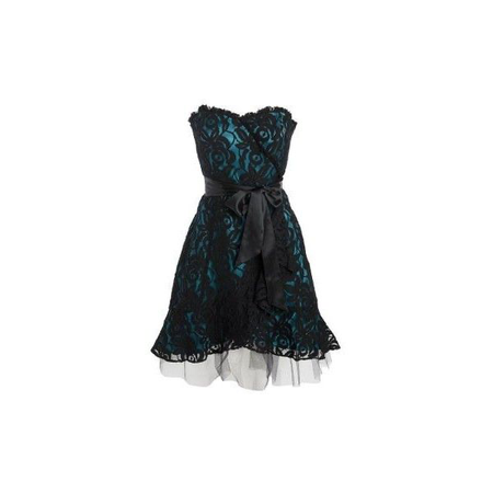 teal and black lace dress
